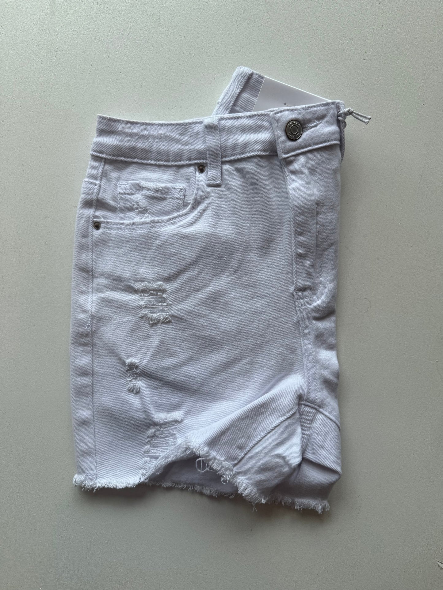 White Distressed Raw Hem Shorts