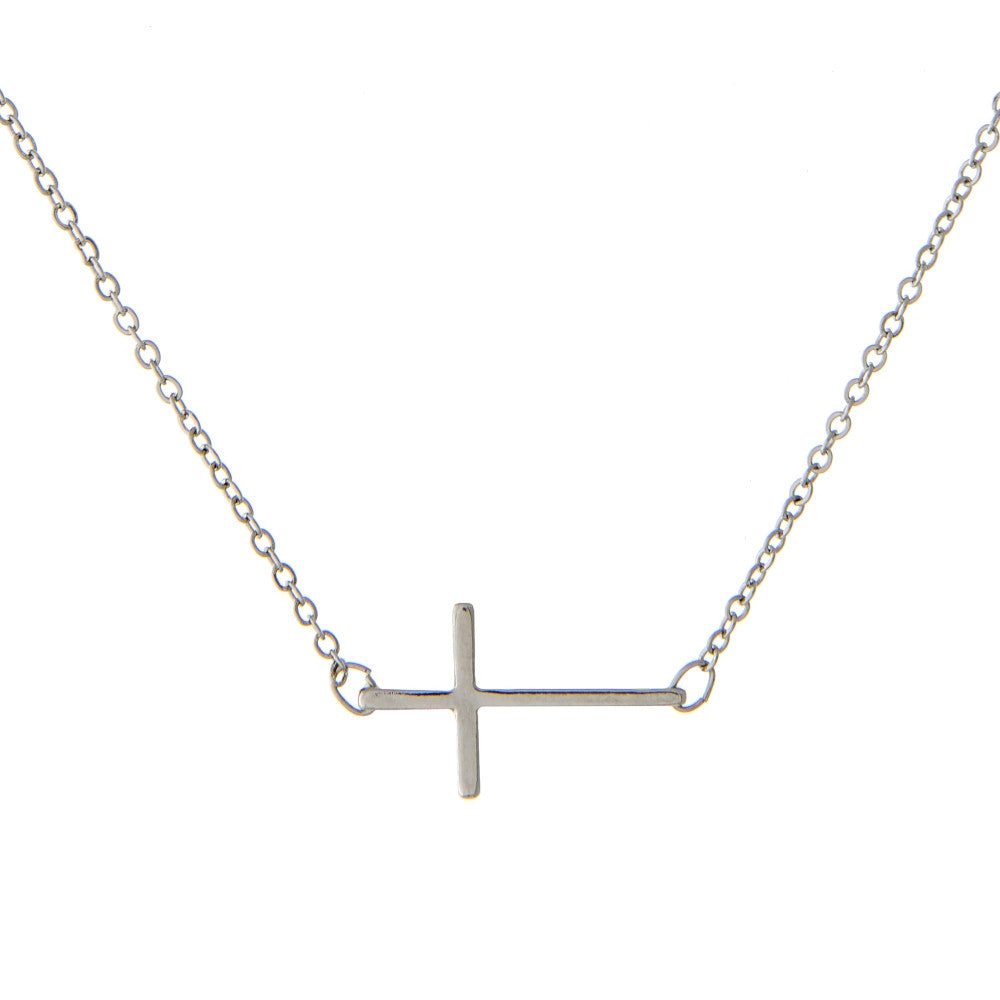 Silver Sideways Cross Necklace