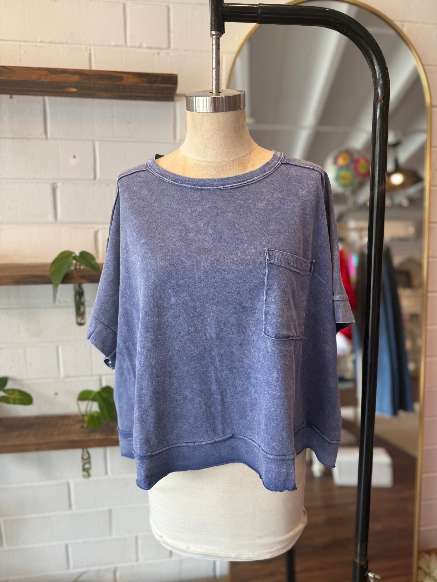 Navy Halo Snow Washed Oversized Crop Box Tee
