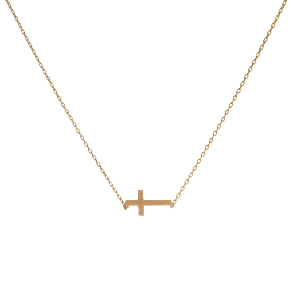 Sideways Cross necklace- Gold