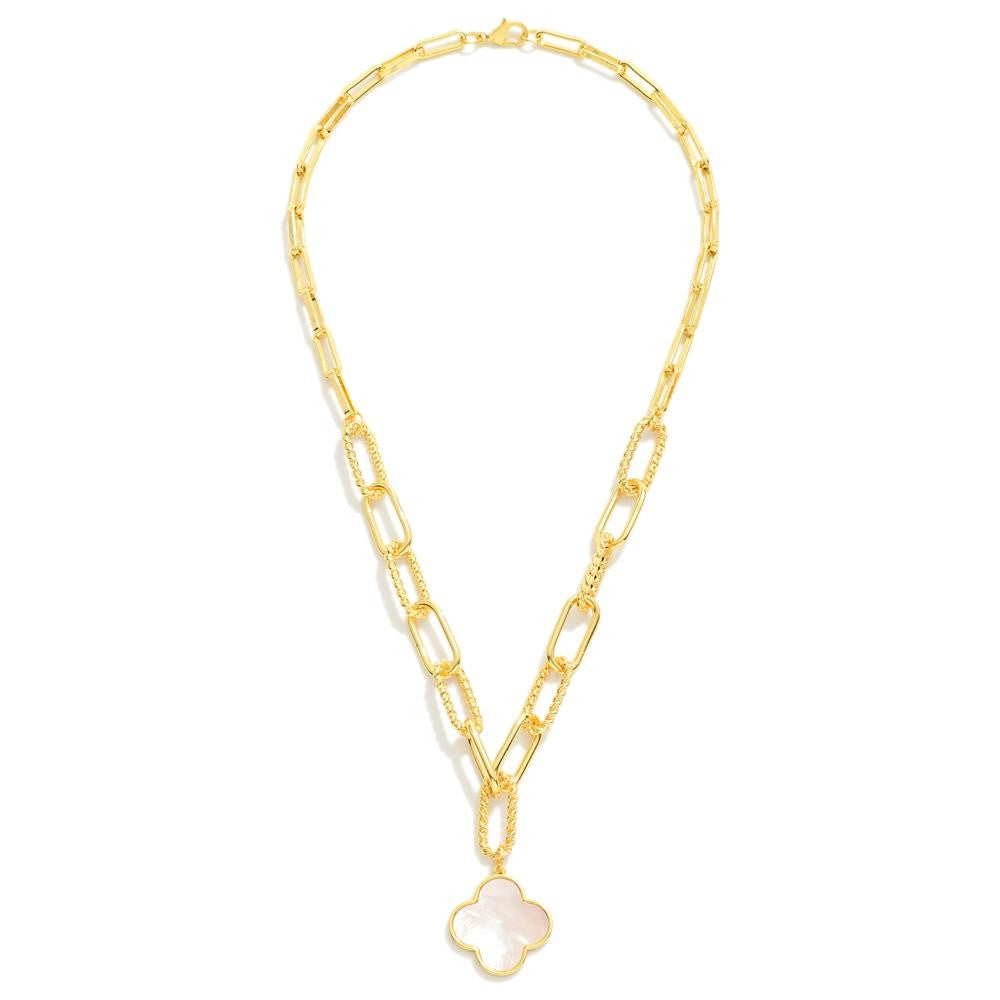 Gold Paper clip chain link w/ twisted links & clover