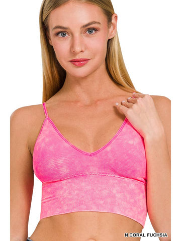 Washed Ribbed Bra Padded Tank Top, Hot Pink