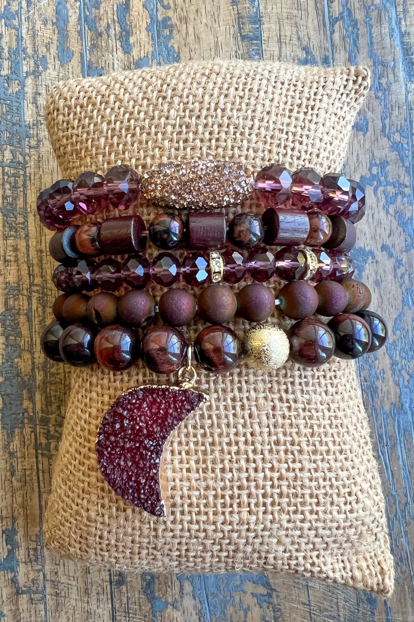 Deep red beaded set w/ moon detail