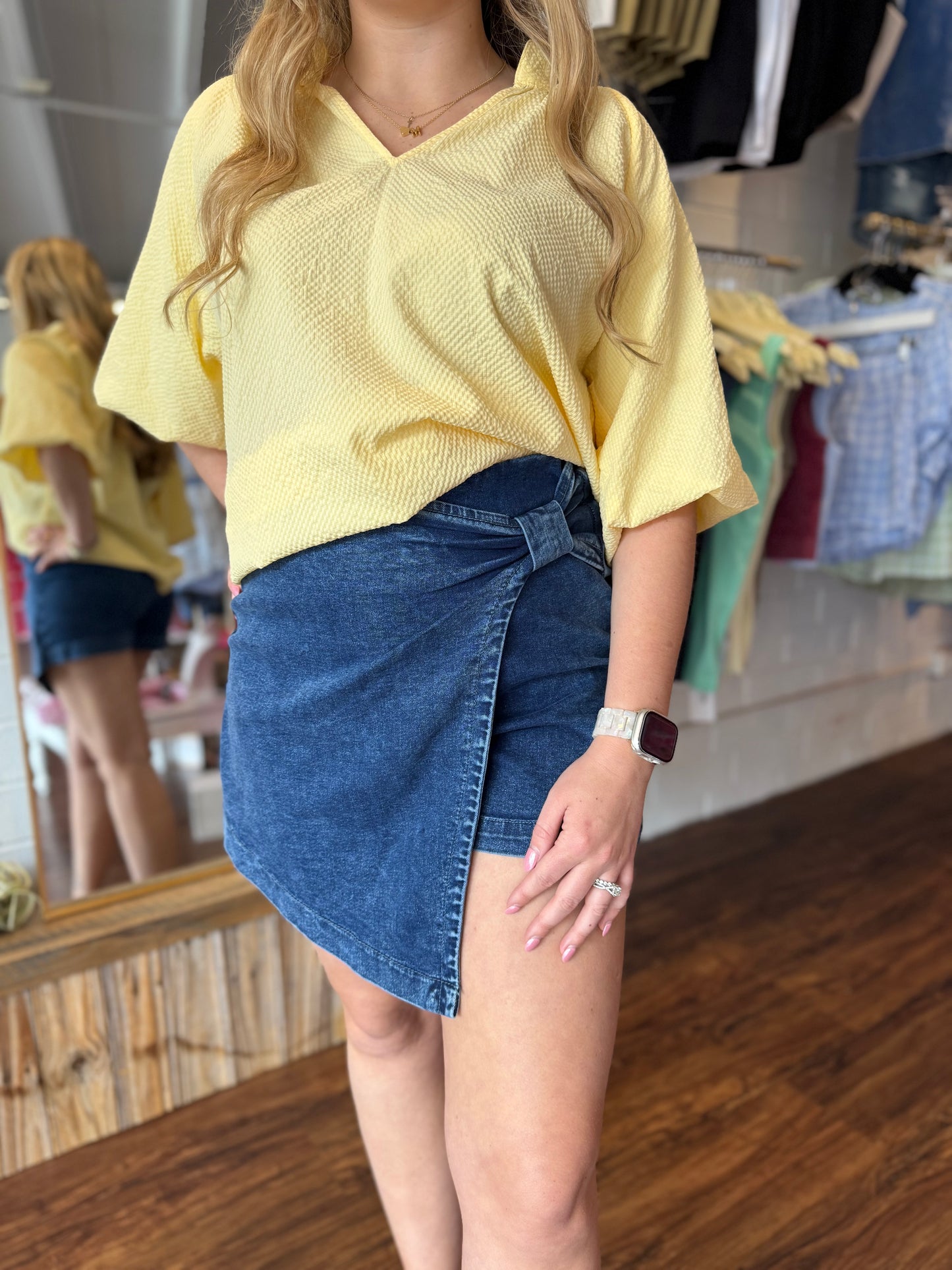 Acid Wash Asymmetric Wrapped Zipped Denim Skort