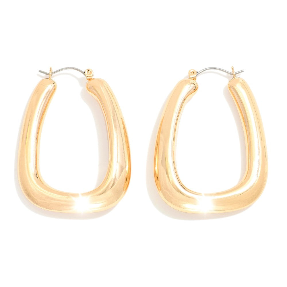 Chunky Metal Tone Rectangle Hoop Earrings - Gold