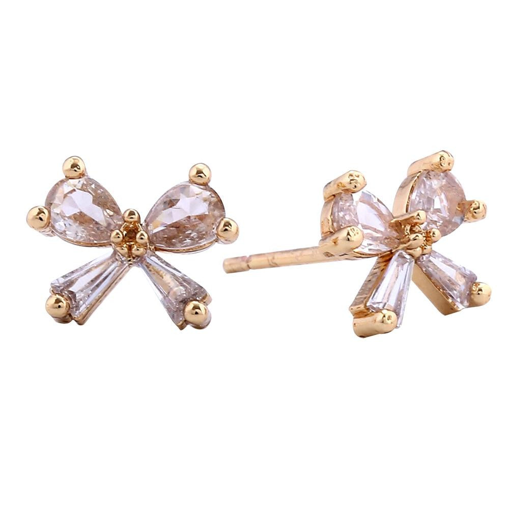 Gold Cubic Zirconia Bow Stud Earrings