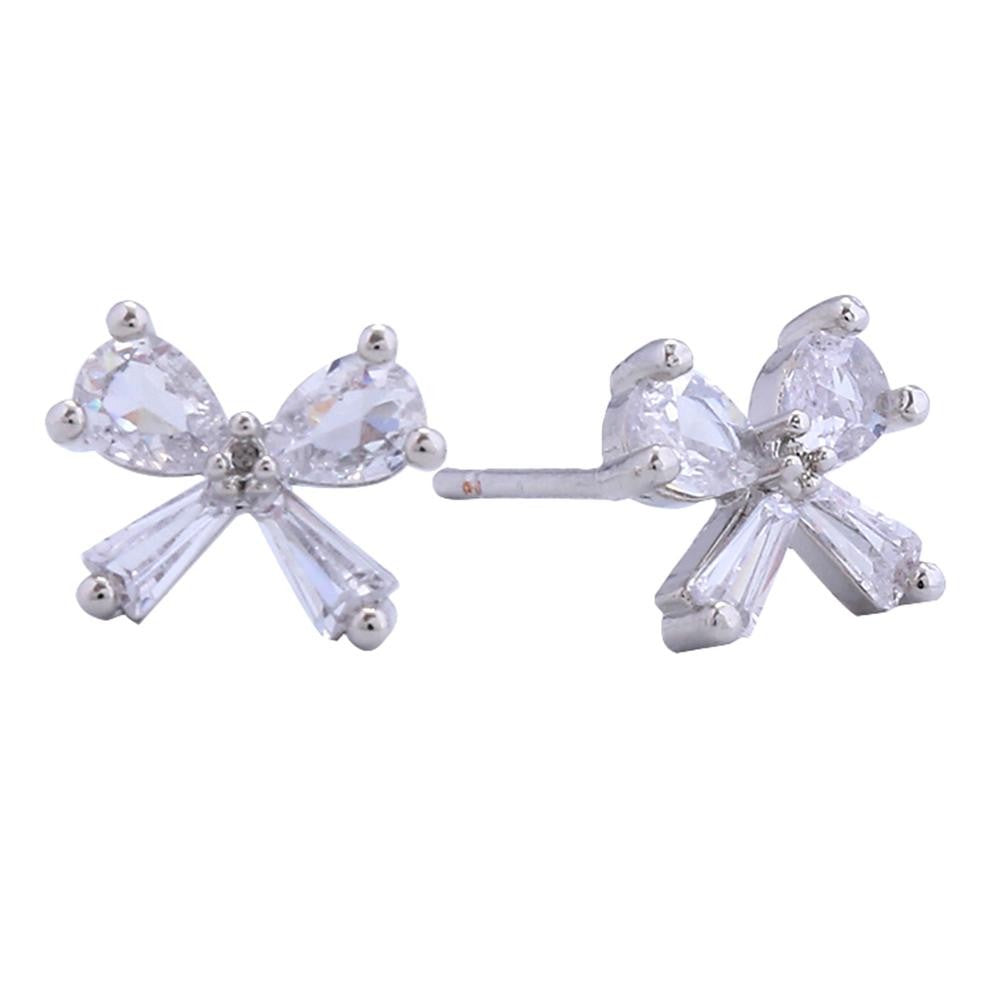 Silver Cubic Zirconia Bow Stud Earrings