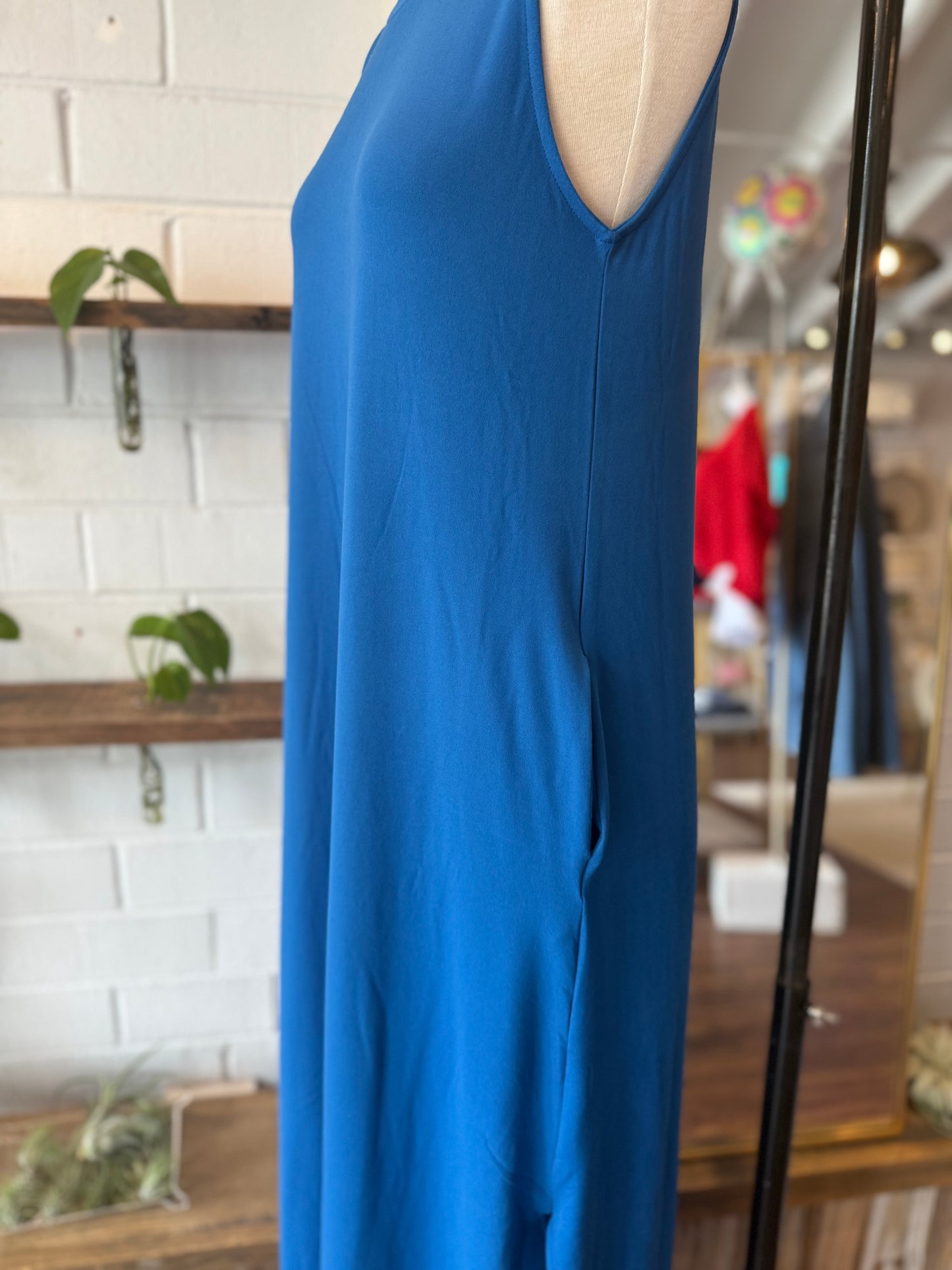 Classic Blue Brushed Side Slit Dress w/Pockets