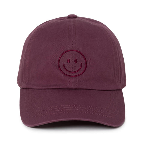 Embroidered Smiley Baseball Cap, Plum