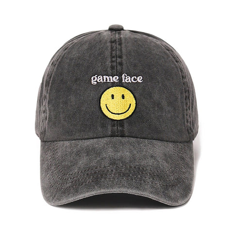 Embroidered Game Face Baseball Cap, Black