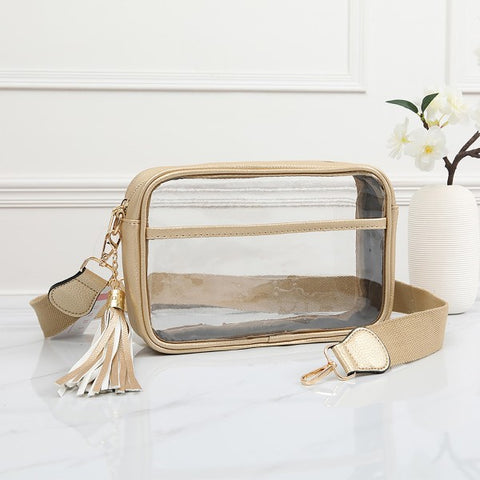 Clear Crossbody Bag, Gold Trim