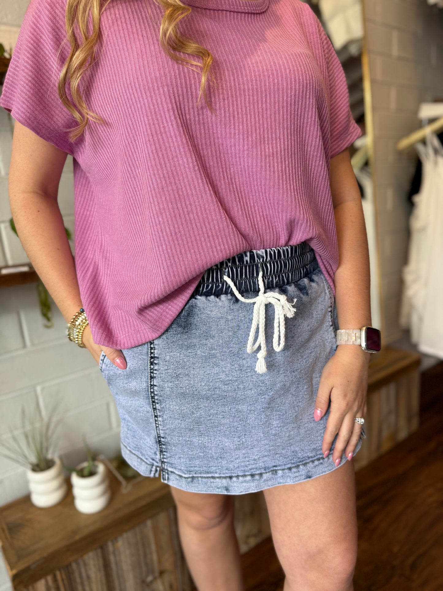 Drawstring High Waist Pocketed Denim Shorts