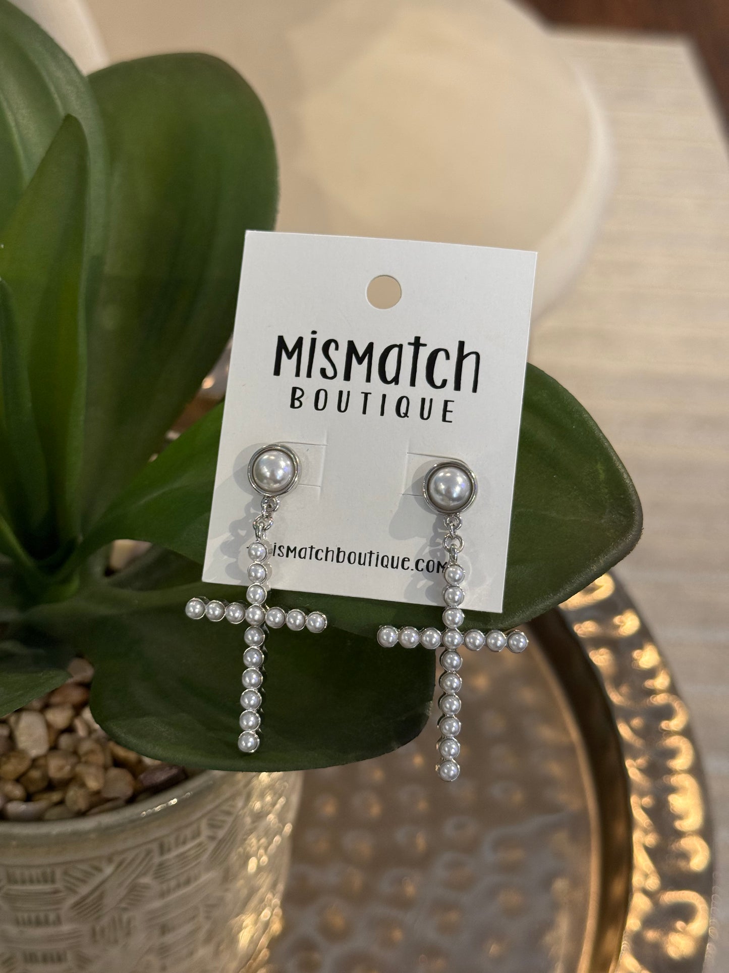 Silver Cross w/ Pearls