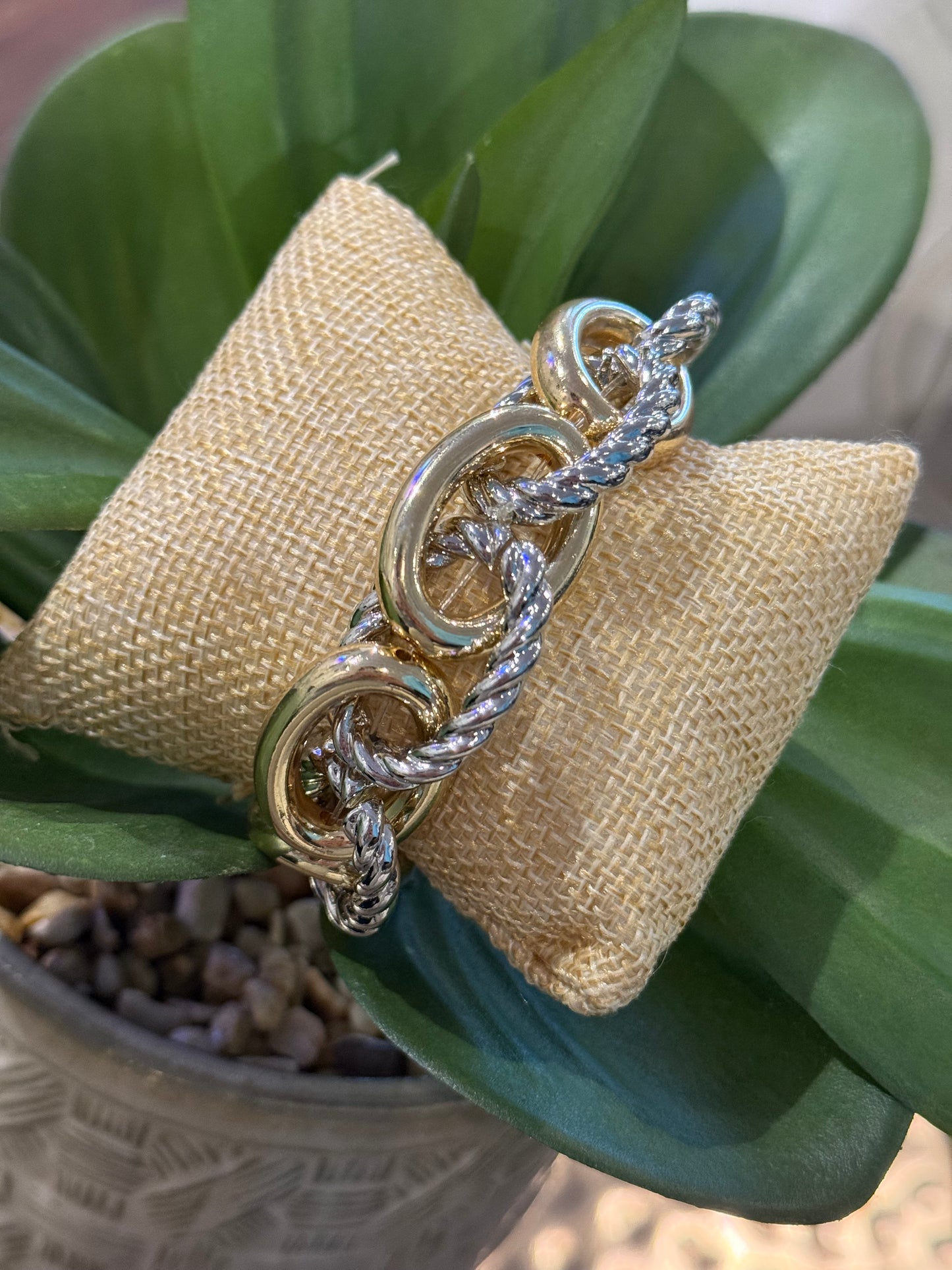 Stretch Link Silver/ Gold Bracelet