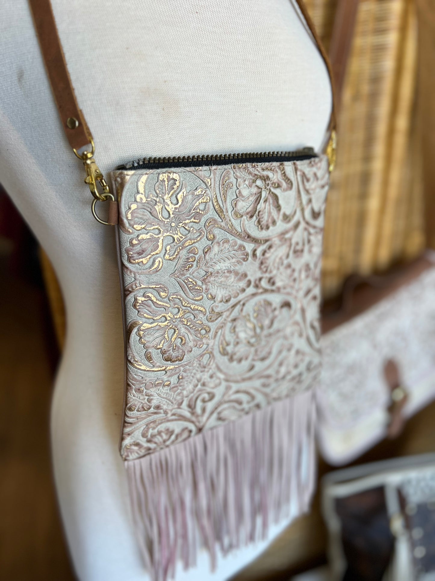 Leather Fringe Rose Etched