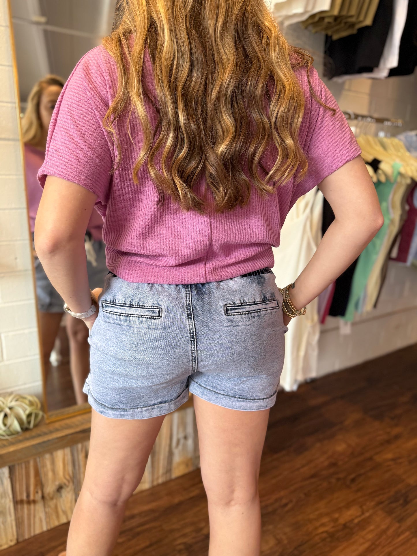 Drawstring High Waist Pocketed Denim Shorts
