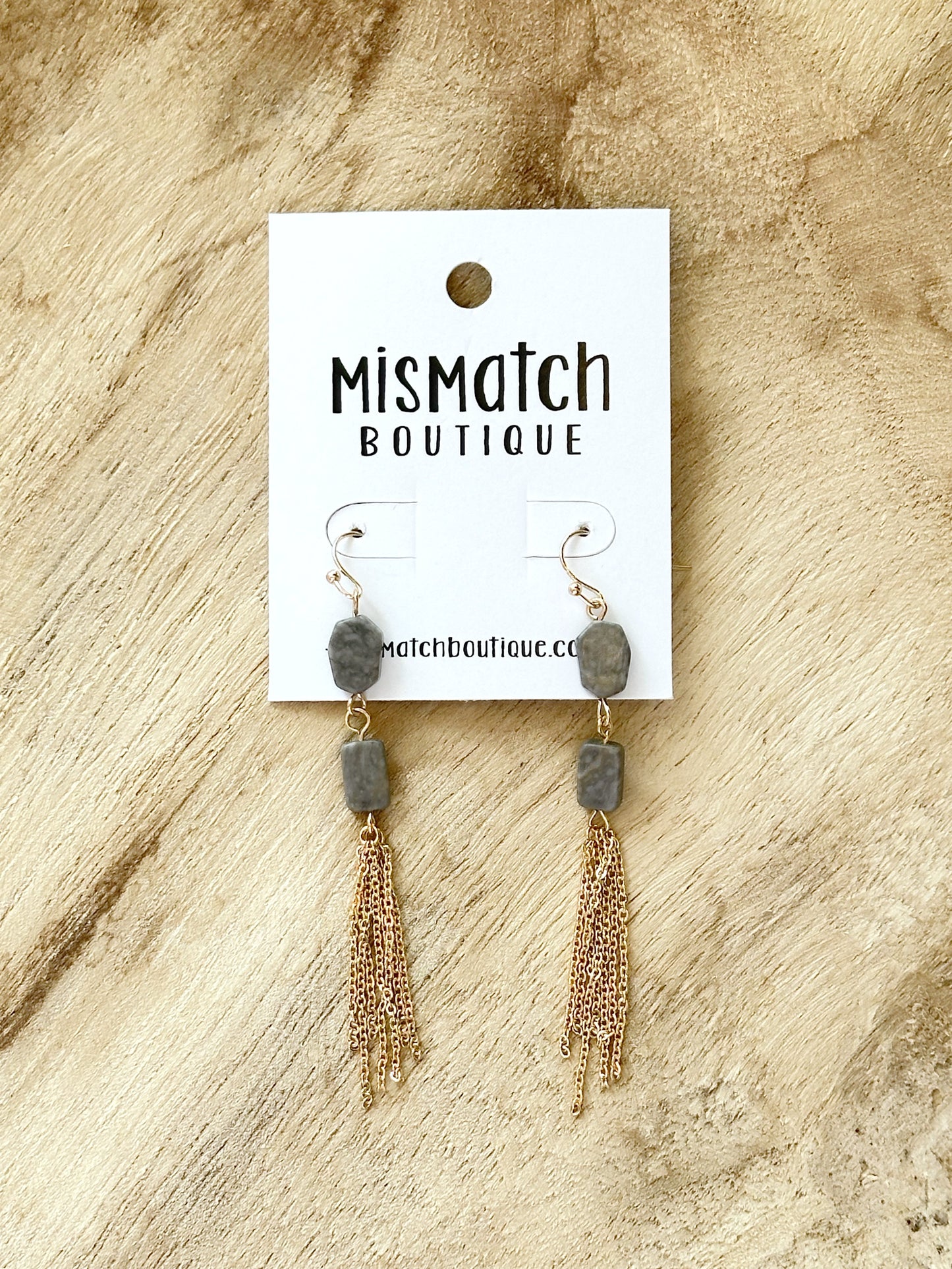Stone & Chain Drop Earrings, Grey