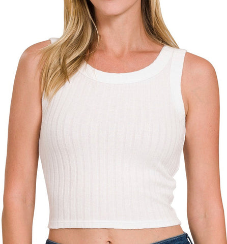 Ribbed Cropped Tank Top, Off White