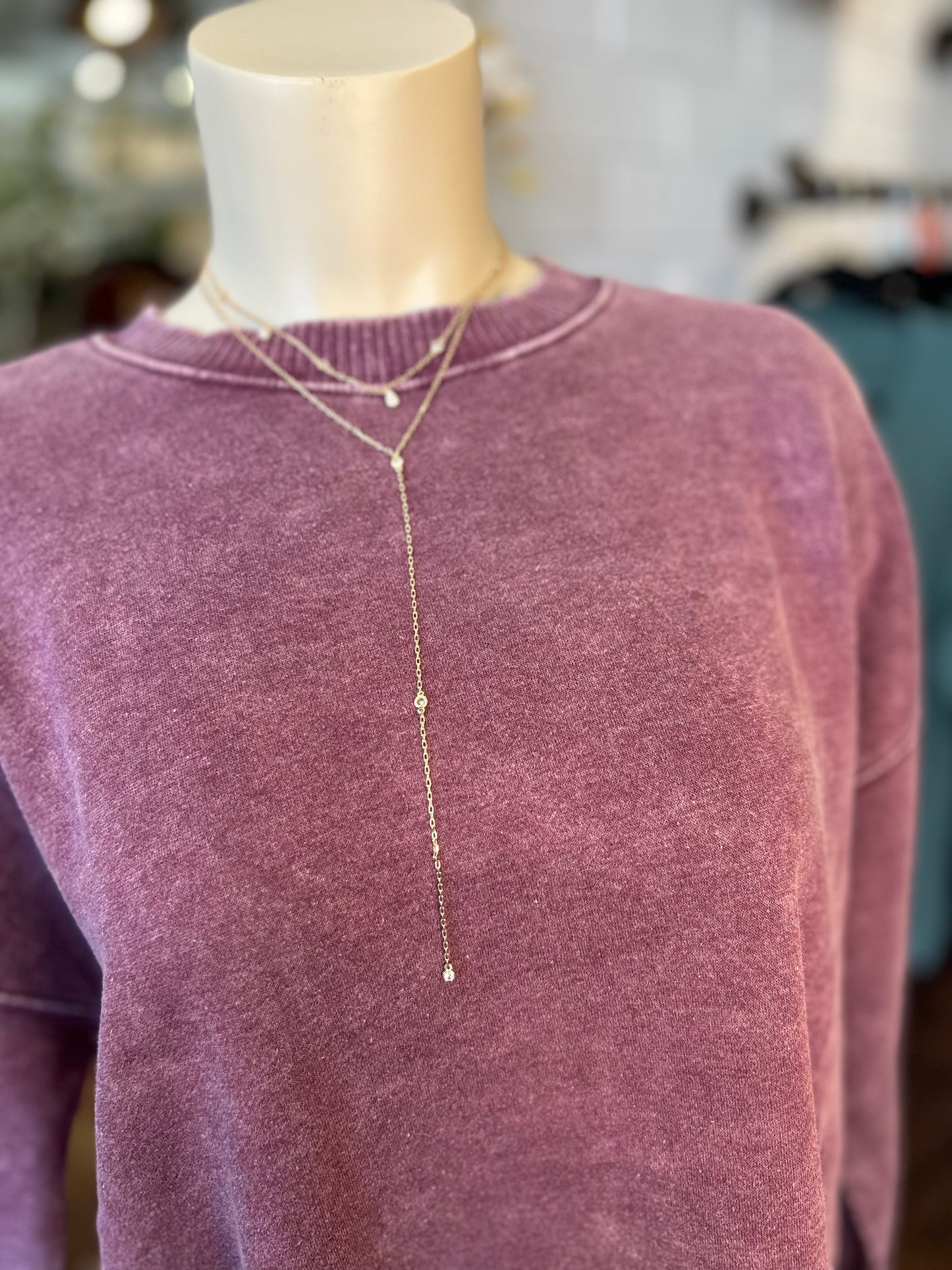 Gold 2 Layered necklace w/ rhinestone teardrop detail