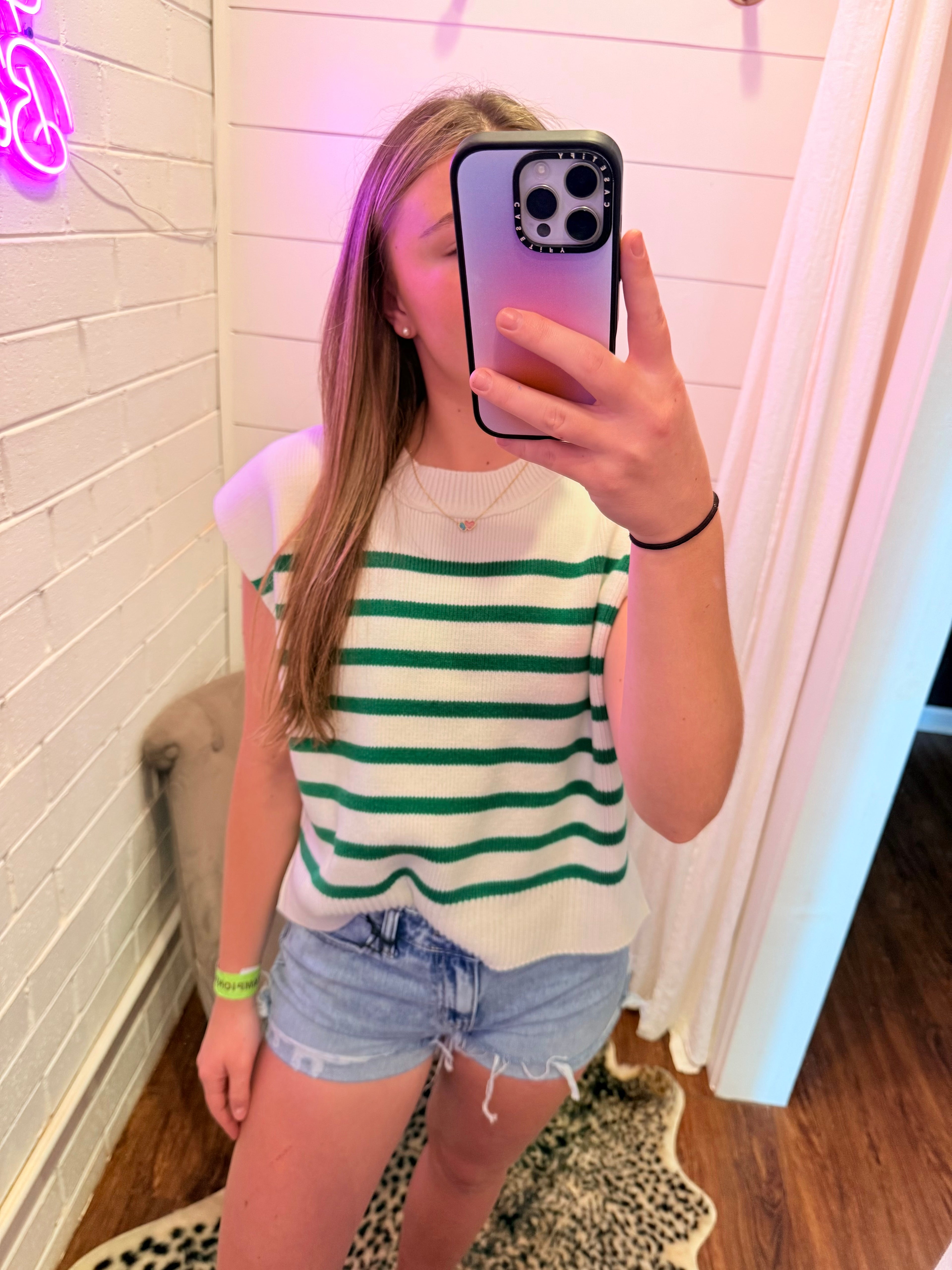 Kelly Green Oversized Crew Neck Stripe Sweater Vest