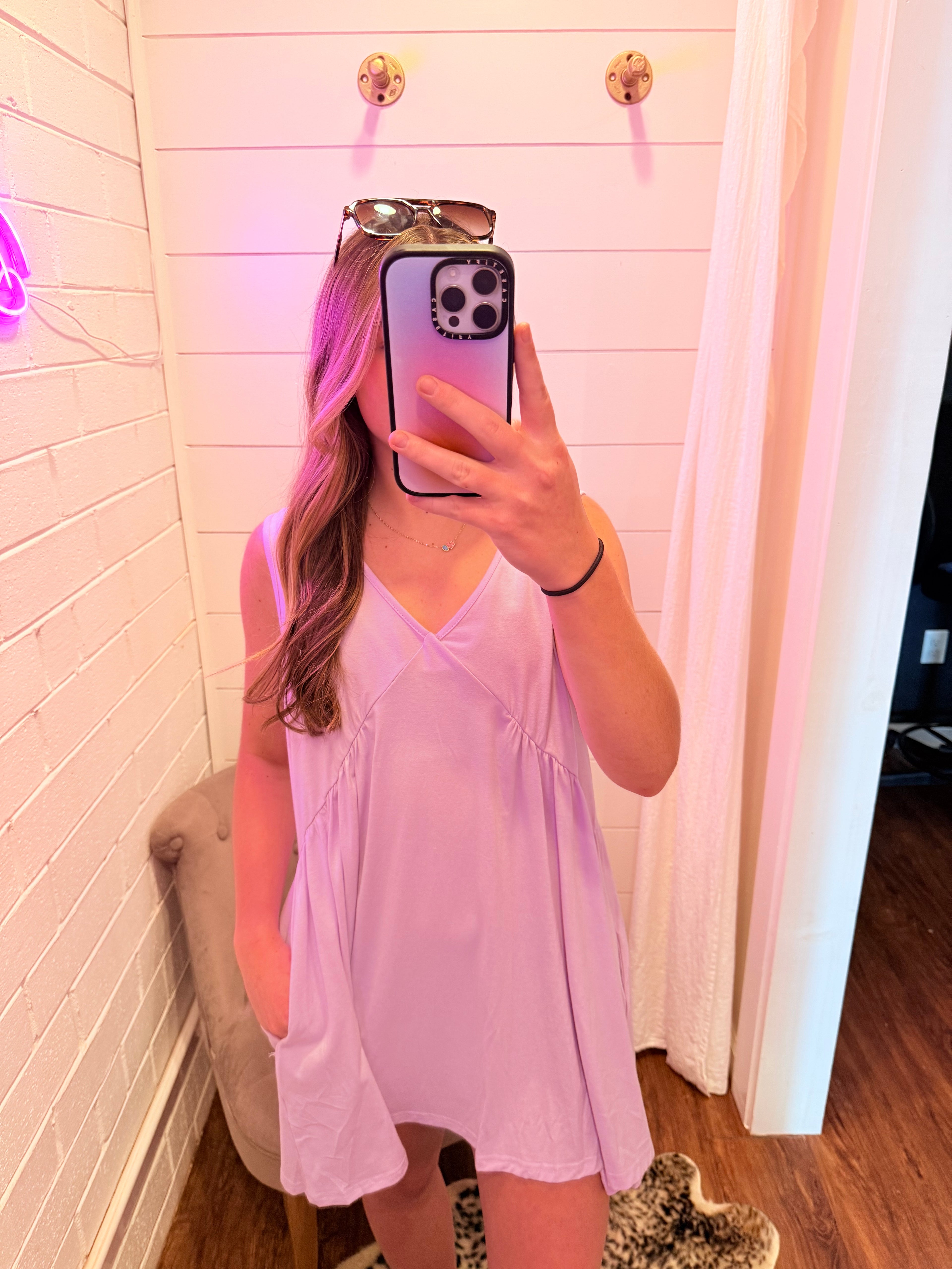Purple Leisure V-Neck Sleeveless Vest Loose Fitting Dress