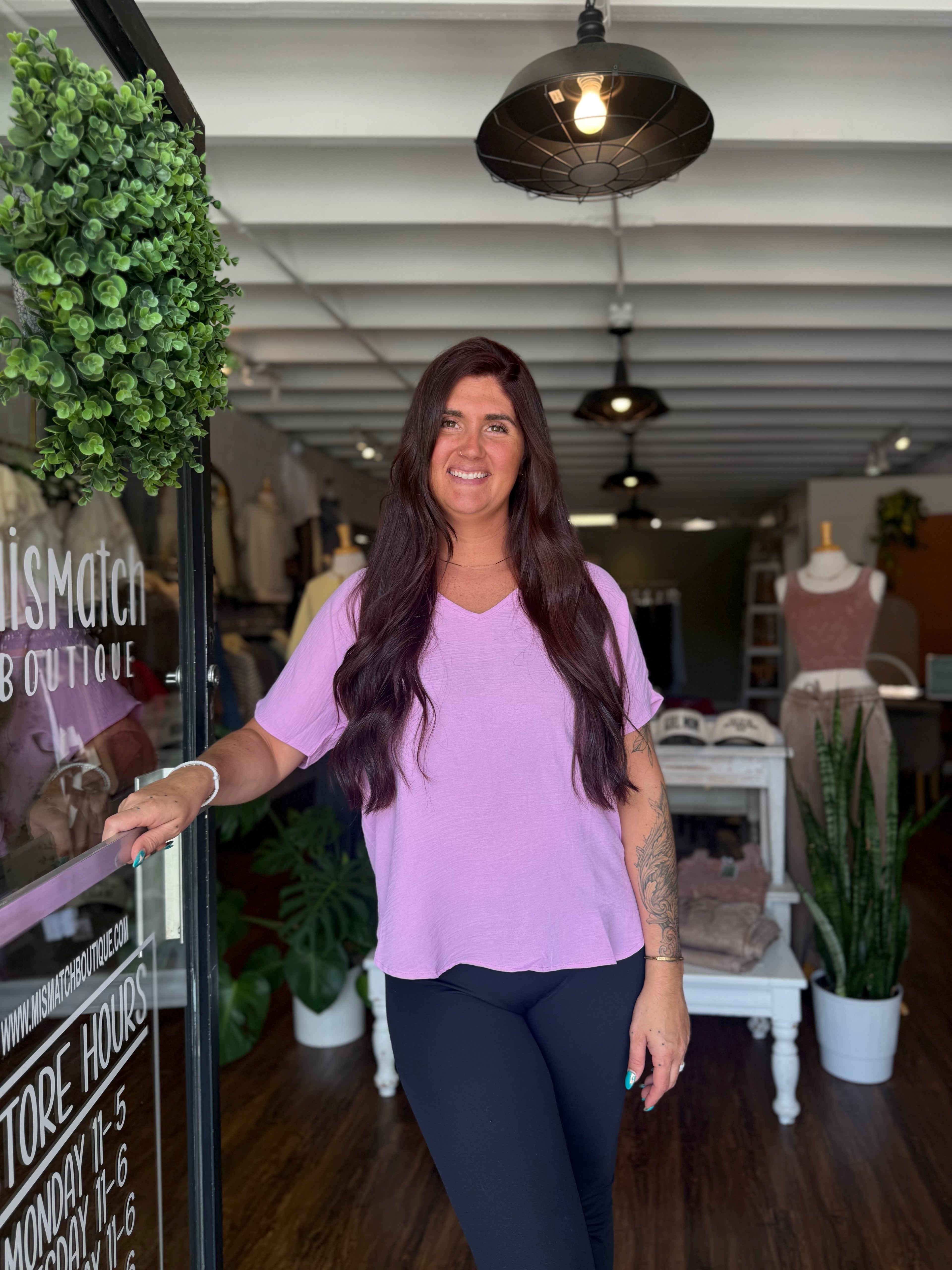 V-neck Short Sleeve Top - Mauve