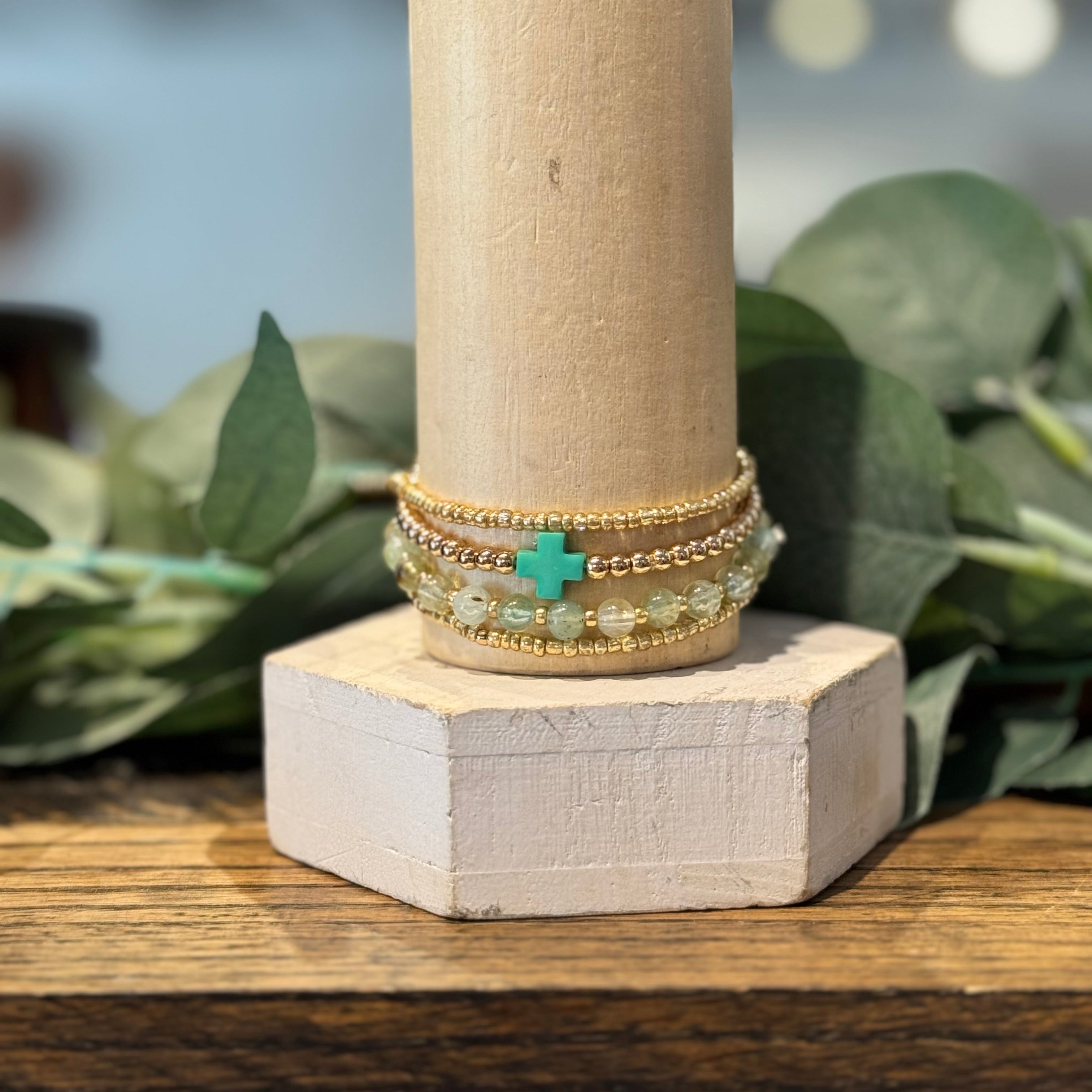 Beaded Bracelet Set with Cross