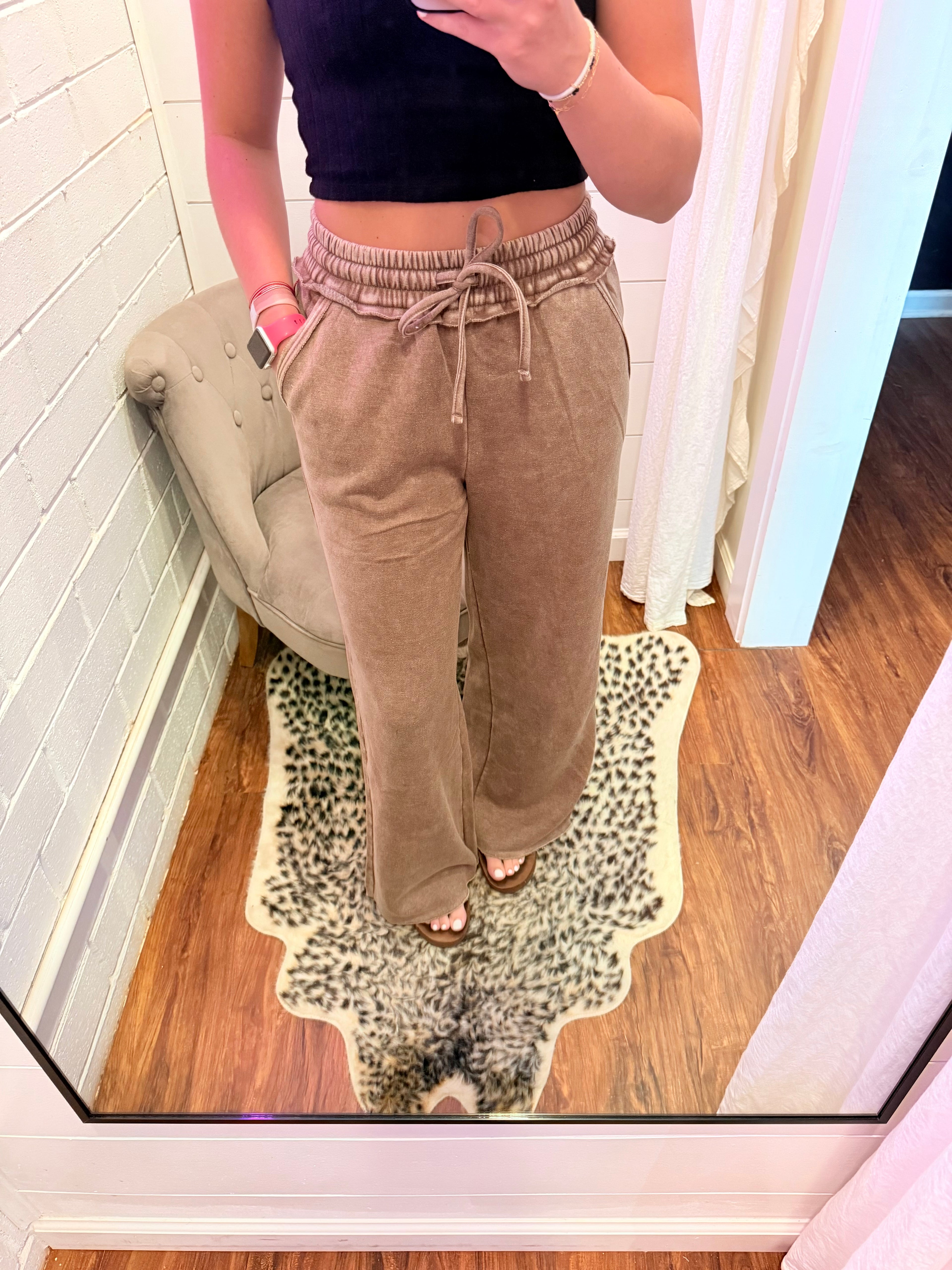 Mocha Acid Wash Fleece Sweatpants w/Pockets