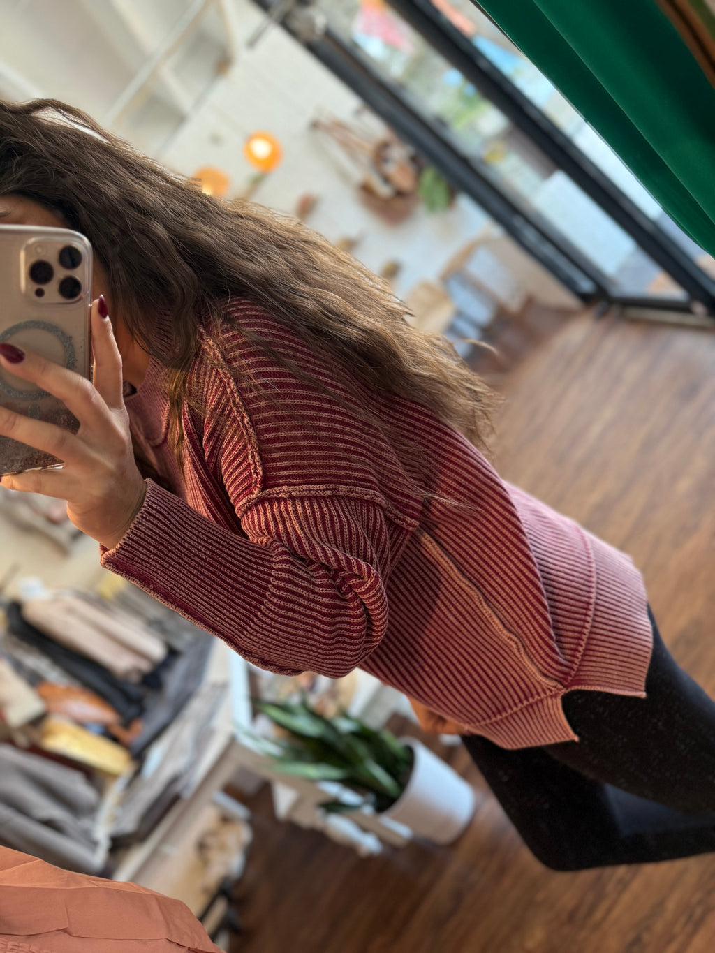 Brown Washed Side Slit Oversized Long Sweater