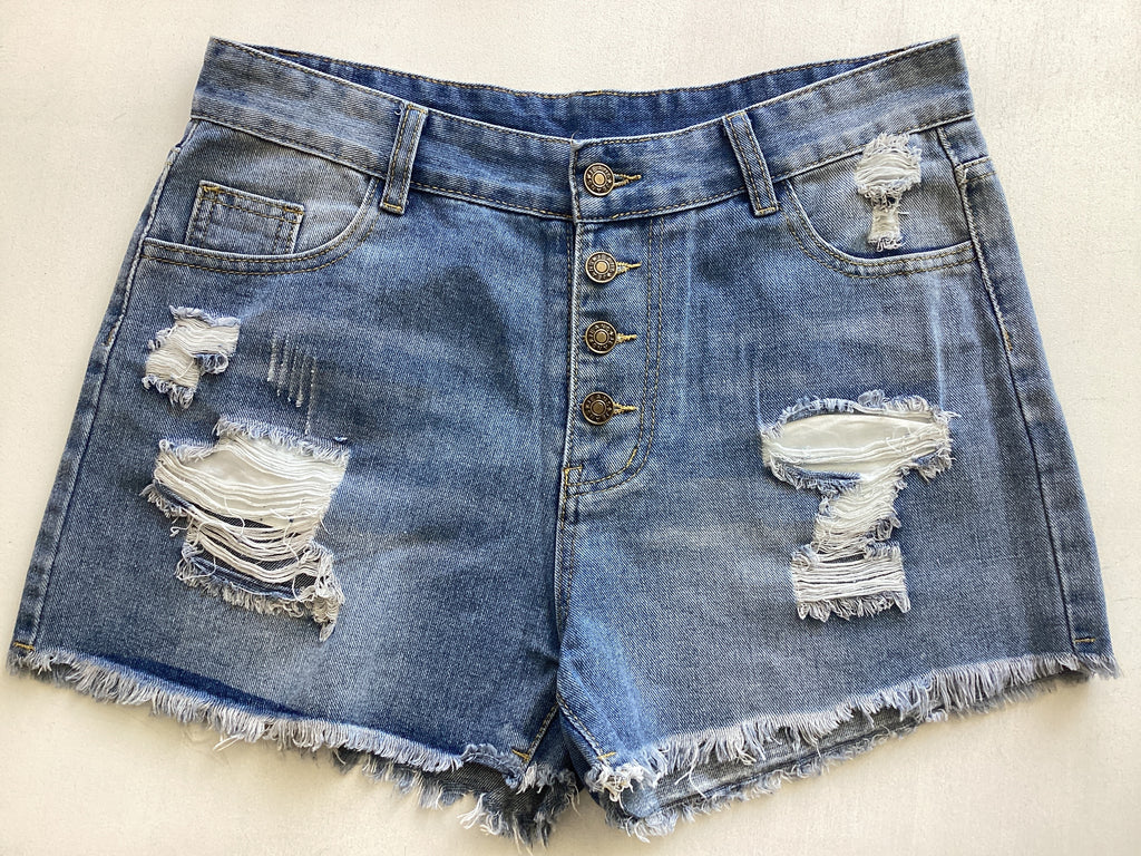Versatile Ripped Fringe Denim Shorts