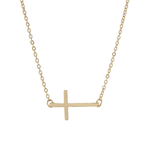 Silver Sideways Cross Necklace -Gold