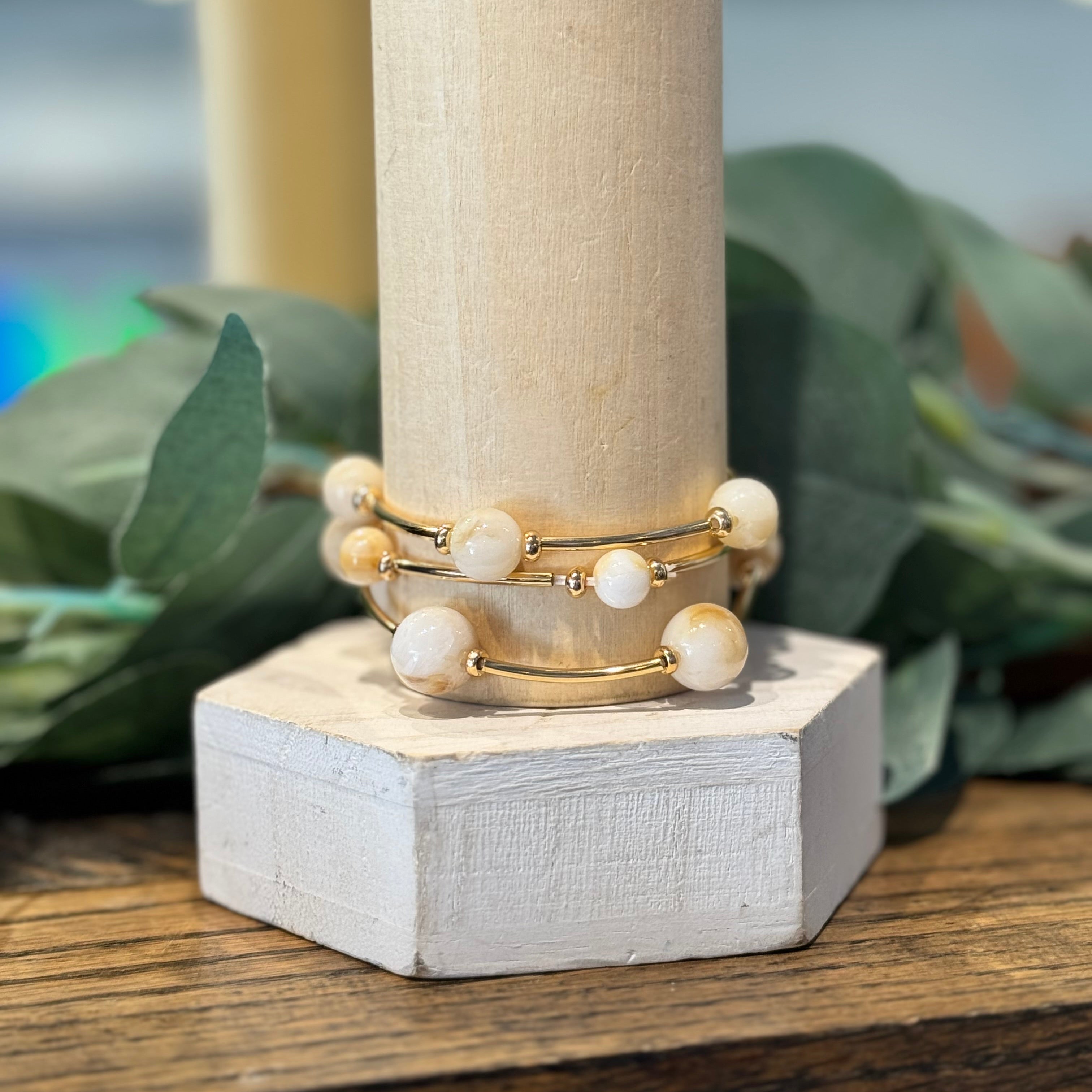 Ivory & Gold Tube Bracelet Set
