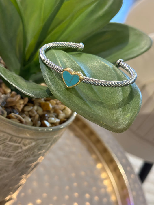 Teal Heart Cuff Silver/Gold