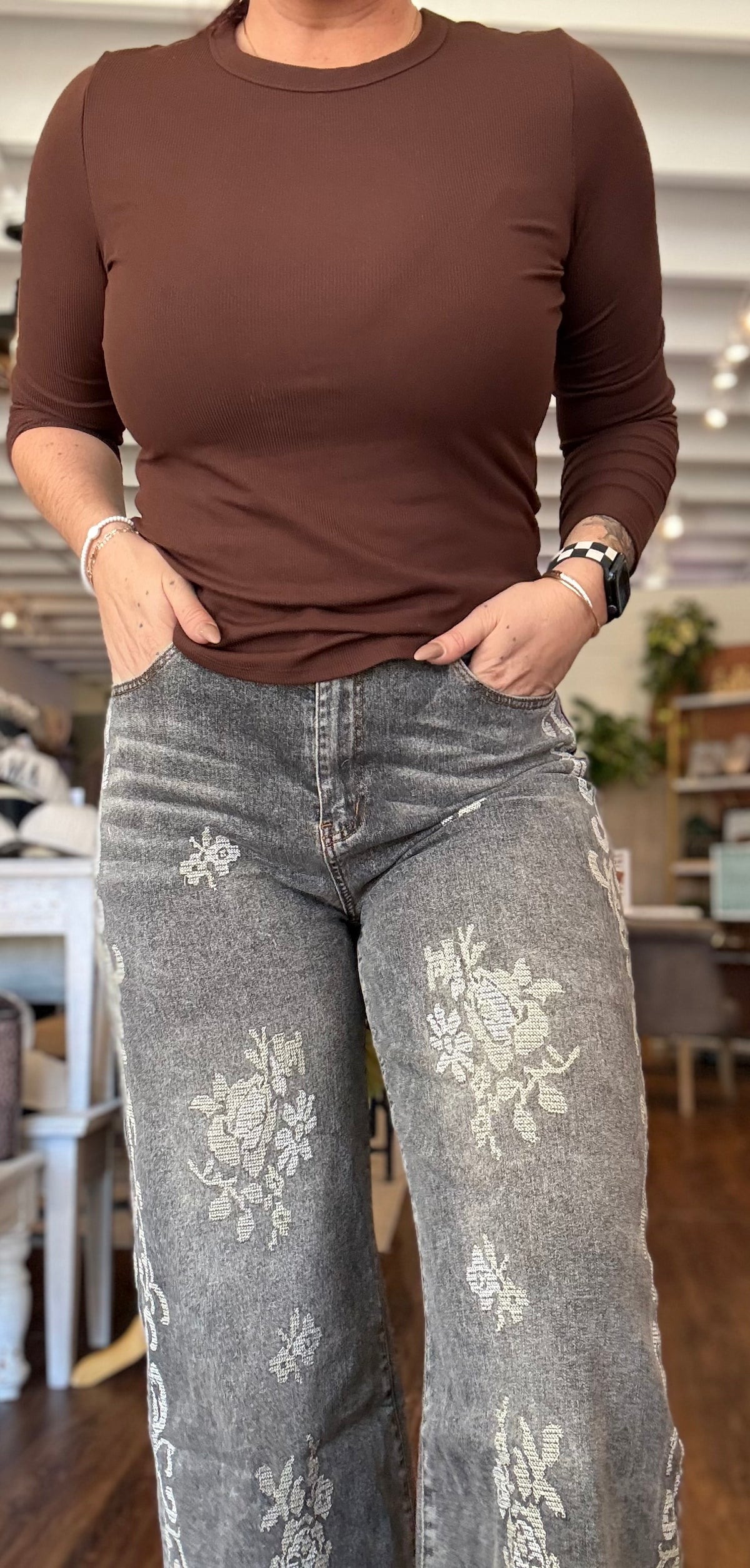 Faded Wash Embroidered Denim
