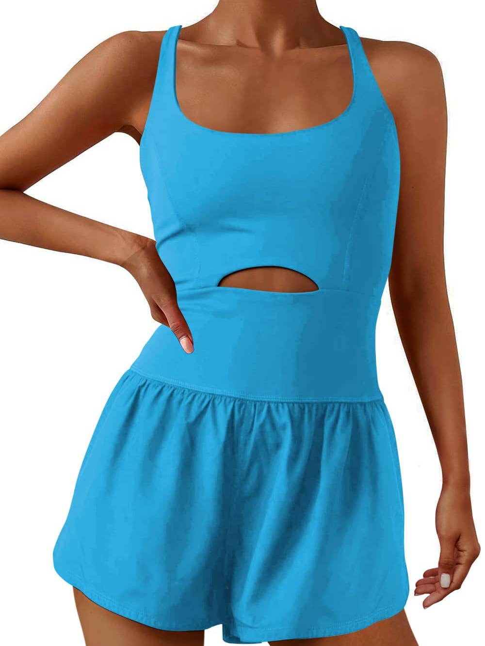 Sky Blue Athletic Cutout Romper