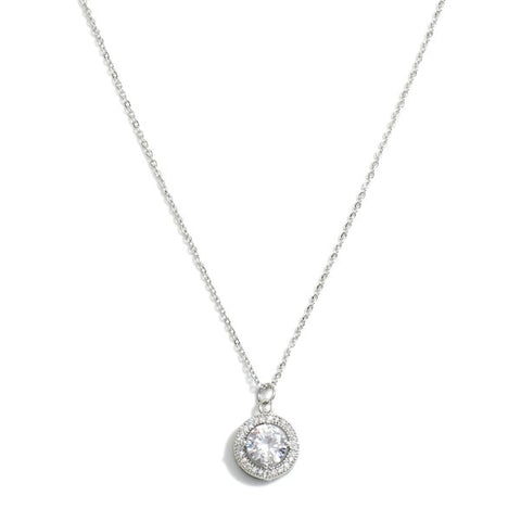 CZ Circular Pendant Necklace, Silver