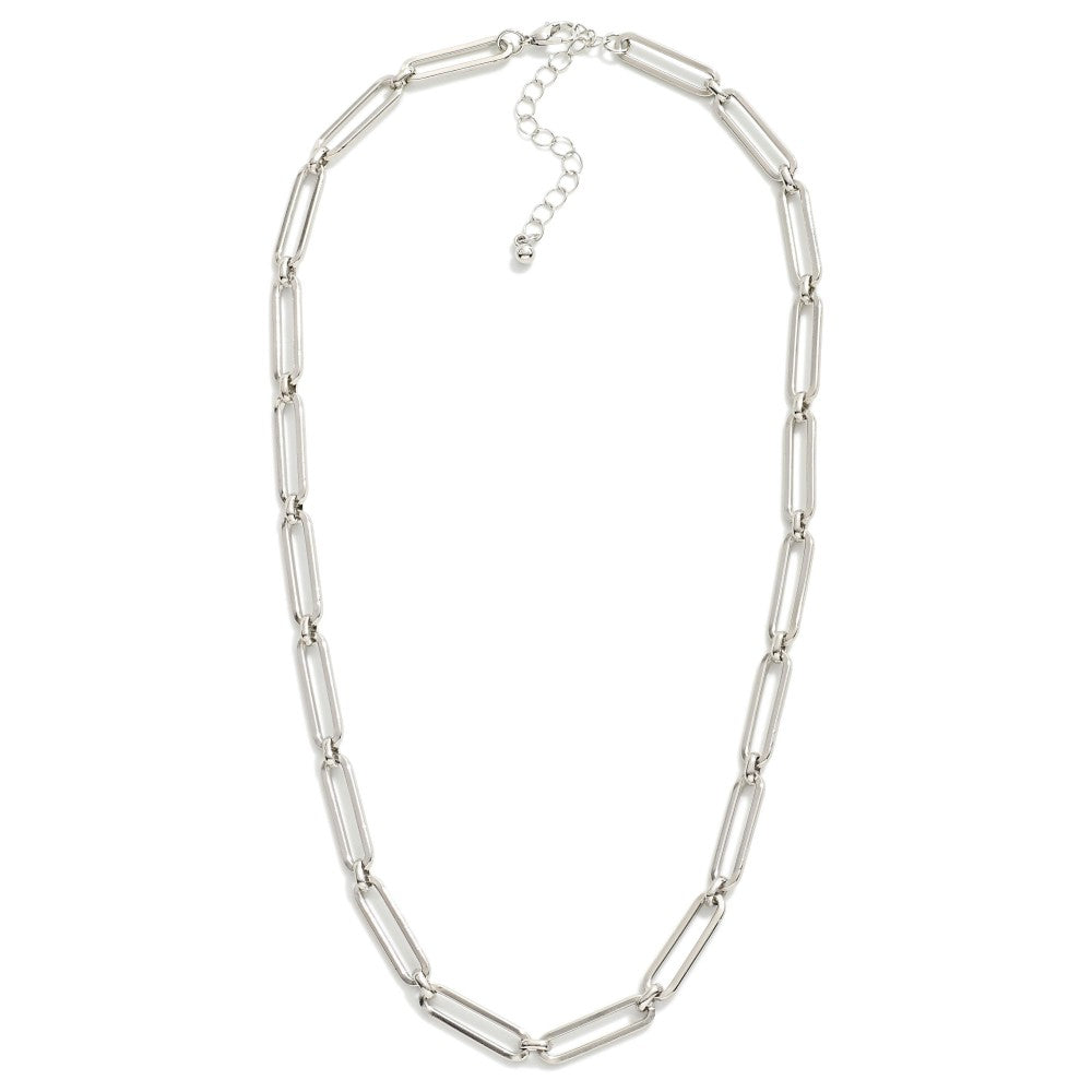 Metal Paperclip Chain Link Necklace - Silver