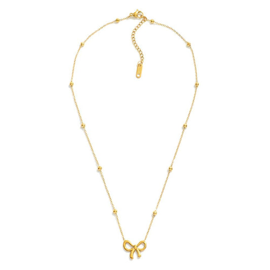 Stainless Steel Saturn Chain Link Necklace with Bow
