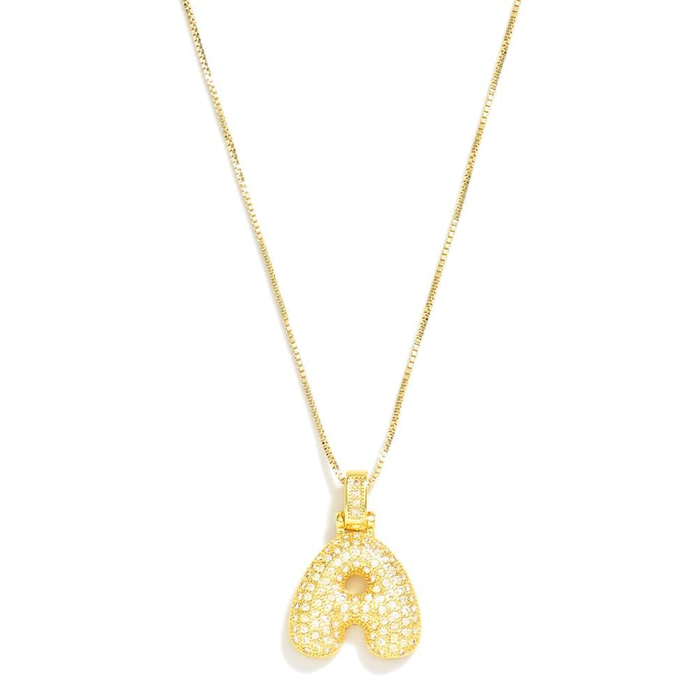 Bubble Rhinestone Initial "A" Necklace