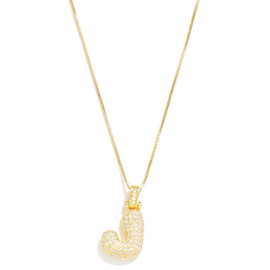 Bubble Rhinestone Initial "J" Necklace