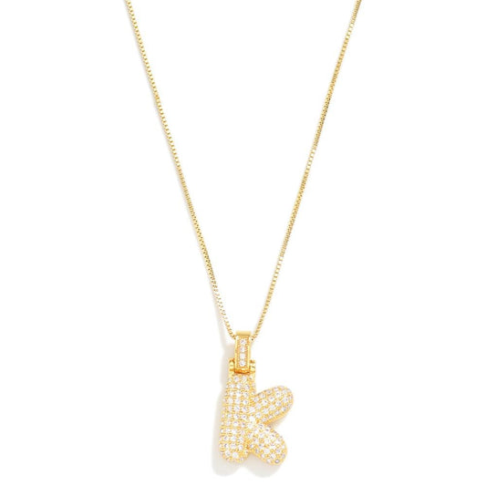 Bubble Rhinestone  Initial "K" Necklace