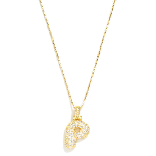 Bubble Rhinestone  Initial "P" Necklace