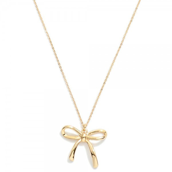 Dainty Chain Link Necklace With Metal Tone Bow Pendant