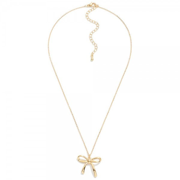 Dainty Chain Link Necklace With Metal Tone Bow Pendant
