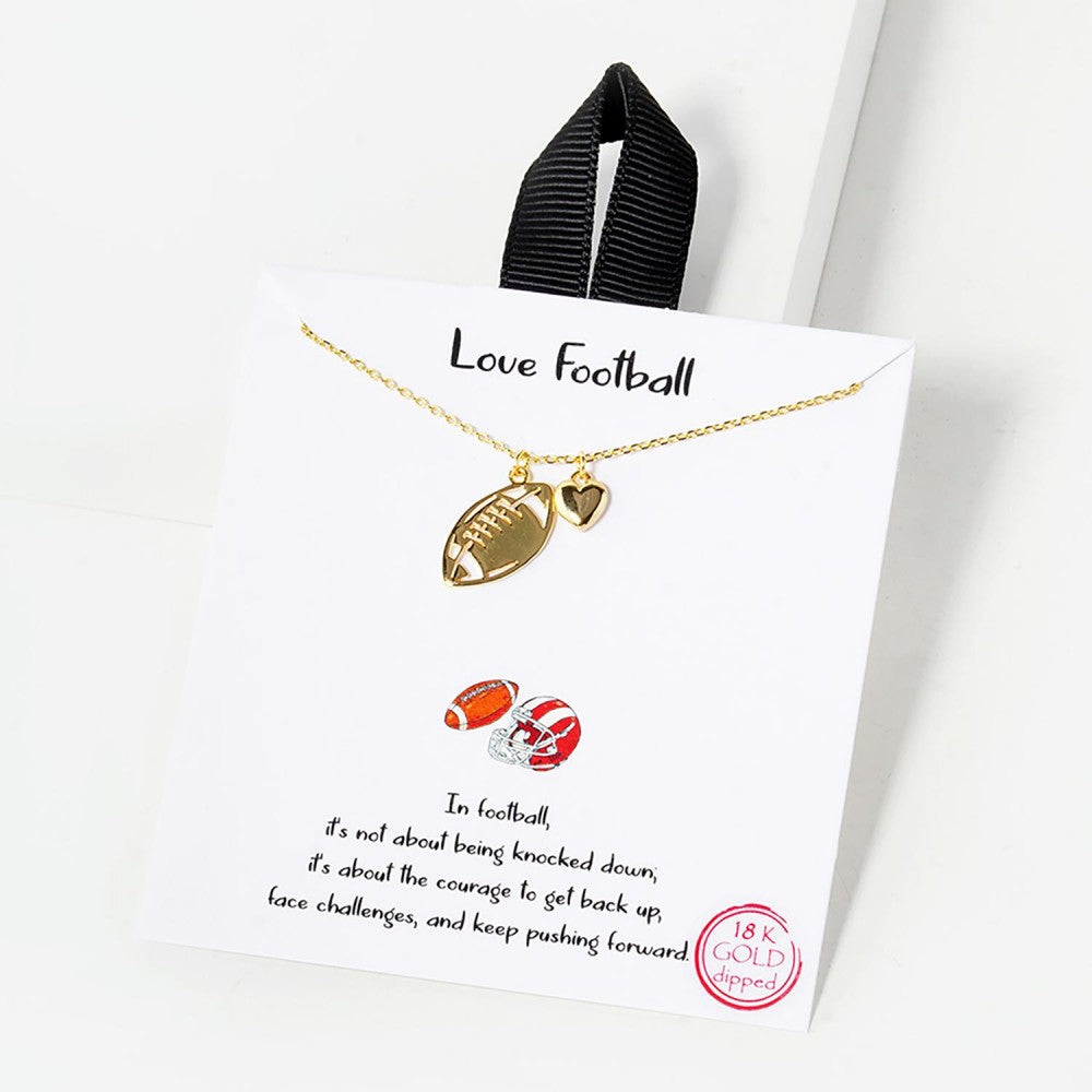 Dainty Chain Link Necklace Featuring Football and Heart Pendants