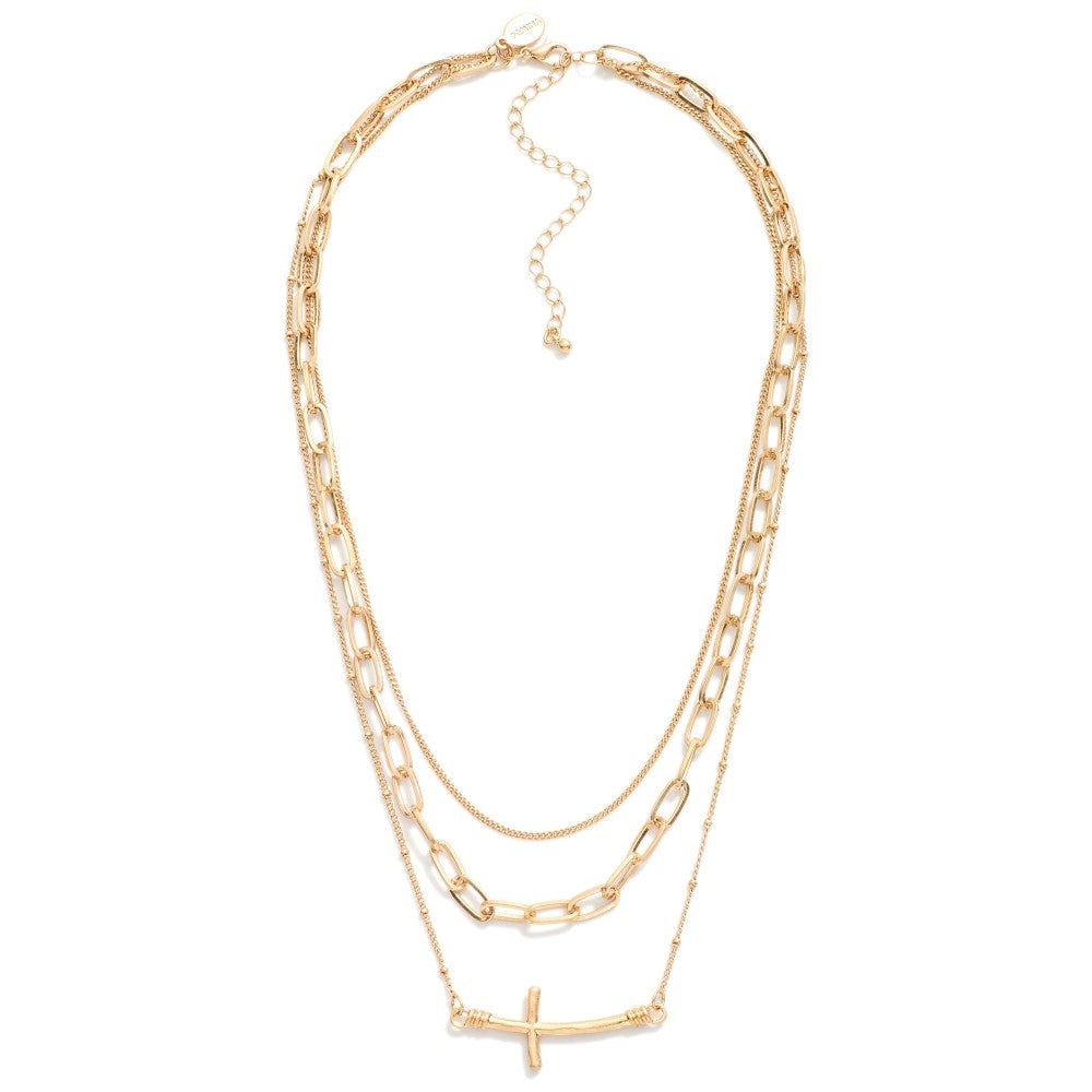 Gold Layered Paperclip Chain & Cross Station