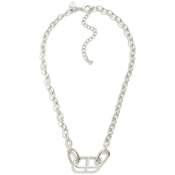 Chain Link Necklace Featuring Mariner Link Station - Silver