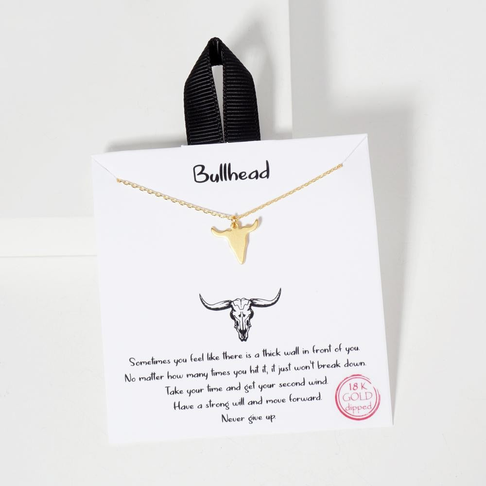 Dainty Chain Link Necklace Featuring Metal Tone Bull Head Pendant