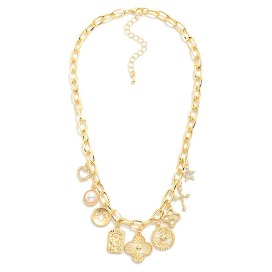 Metal Tone Paperclip Chain Link Charm Necklace