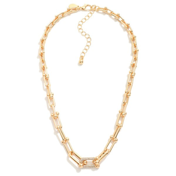 U-Link Chain Necklace Featuring Pave Rhinestone Link